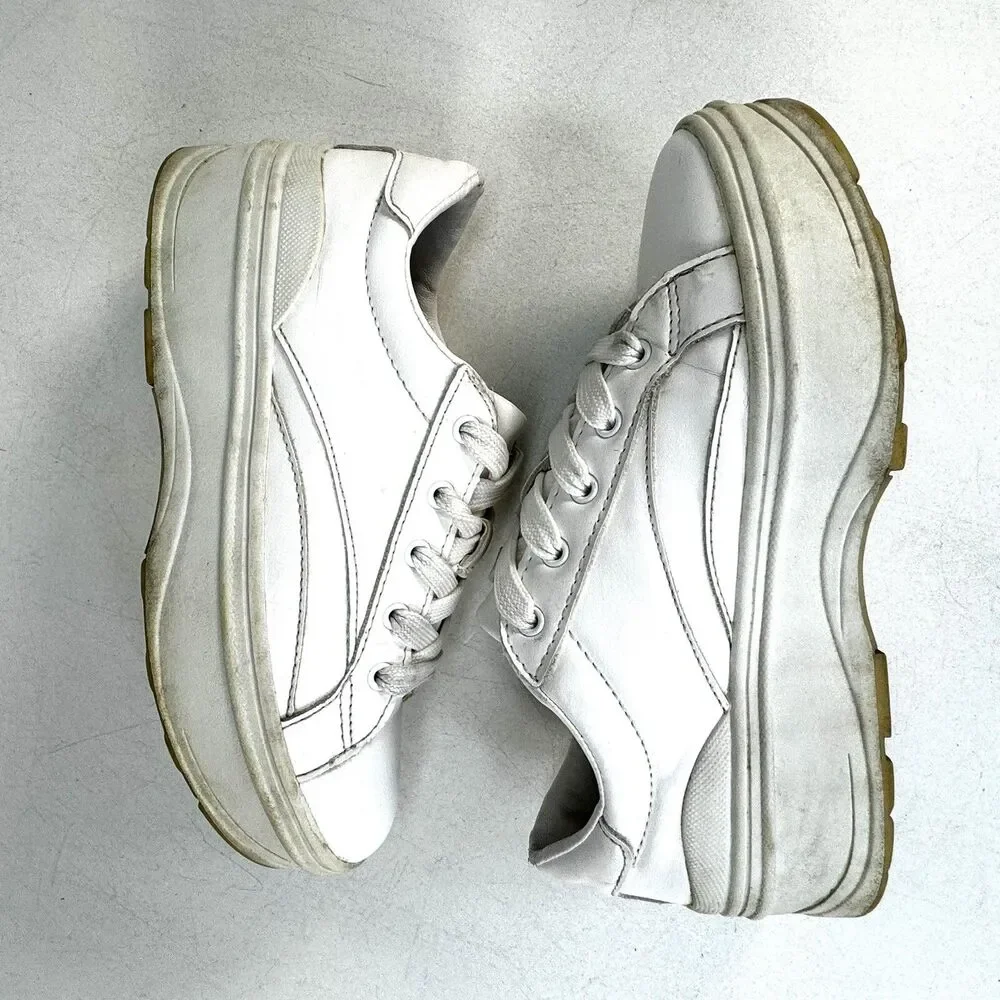 Bershka Womens Size EU 36 US 5.5 Platform Chunky White Leather Sneaker